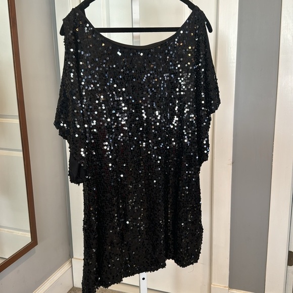 Adrianna Papell Black sequin formal cold shoulder plus size blouse top 3X - Picture 5 of 13